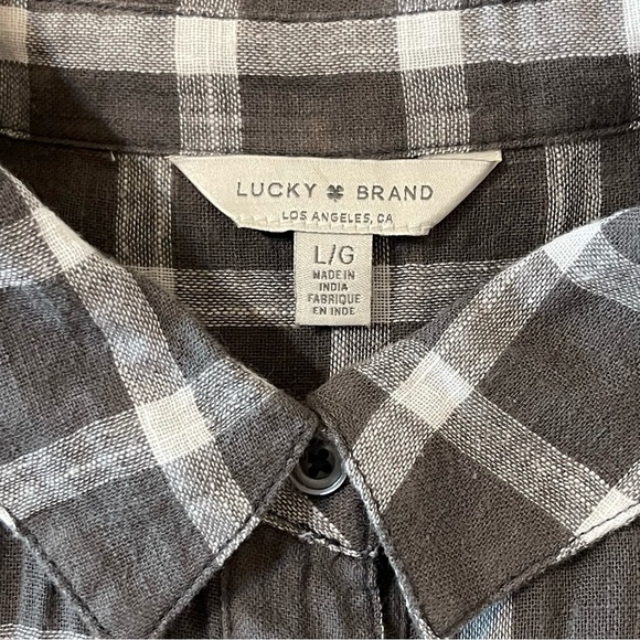Lucky Brand Plaid Gray Button Front Short Sleeve Checkered Blouse - Picture 9 of 10